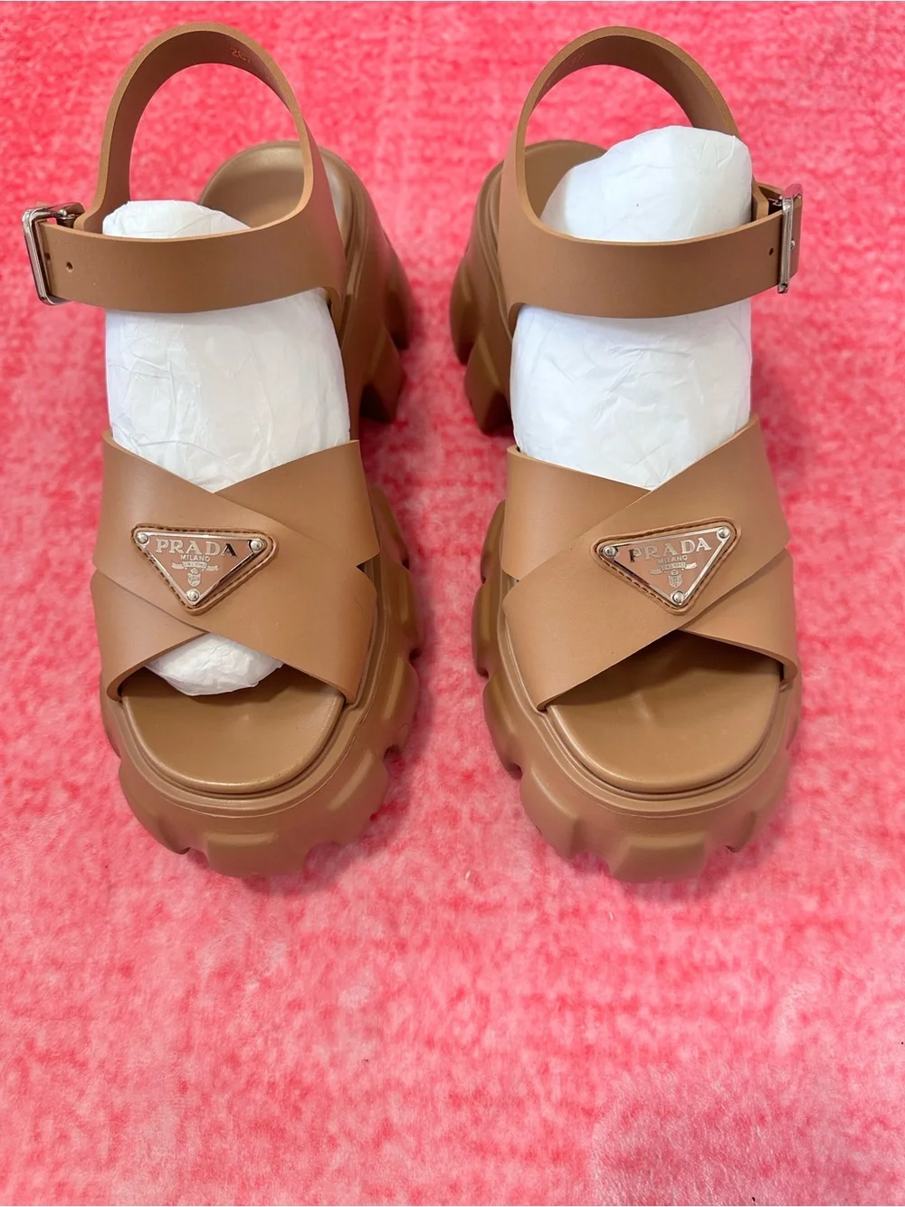 Prada Monolith Rubber Chunky Platform Sandal with Logo Triangle